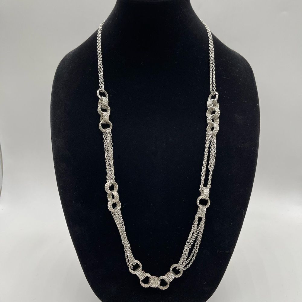 Long Multi Chain Silver Tone Necklace